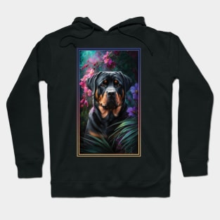 Rottweiler Dog Vibrant Tropical Flower Tall Digital Oil Painting Portrait 2 Hoodie